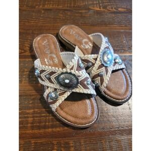 Very G Women's Jungle Concho Sandals - VGSA0379-CREAM Size 9 EUC